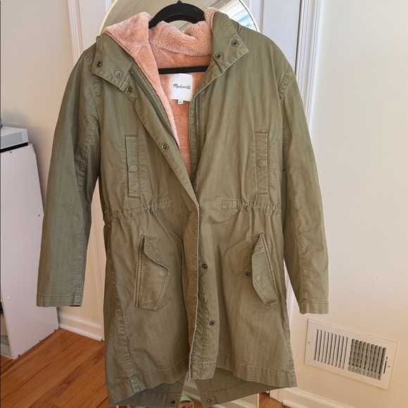 Madewell Olive Parka with Pink Lining